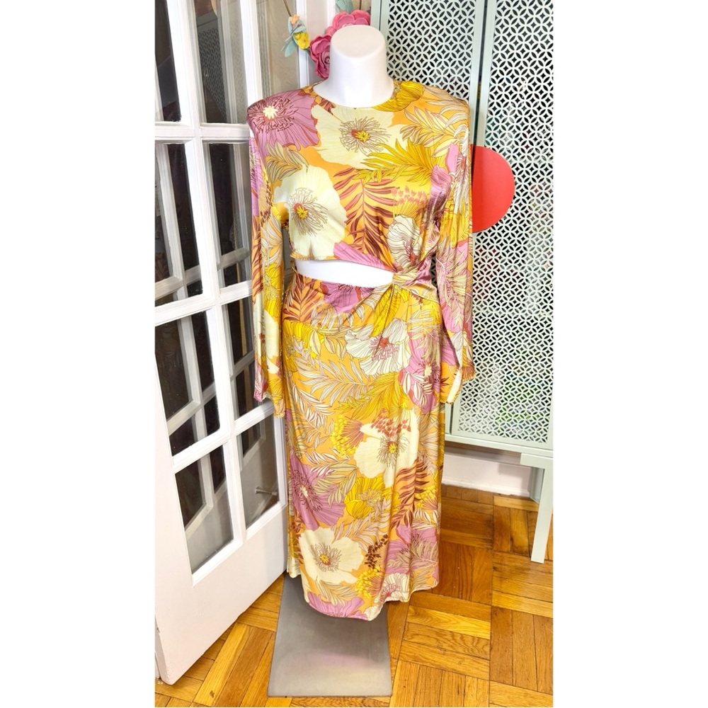 NWT Topshop Occassion Tropical Floral Cut Out Midi Dress in Multi